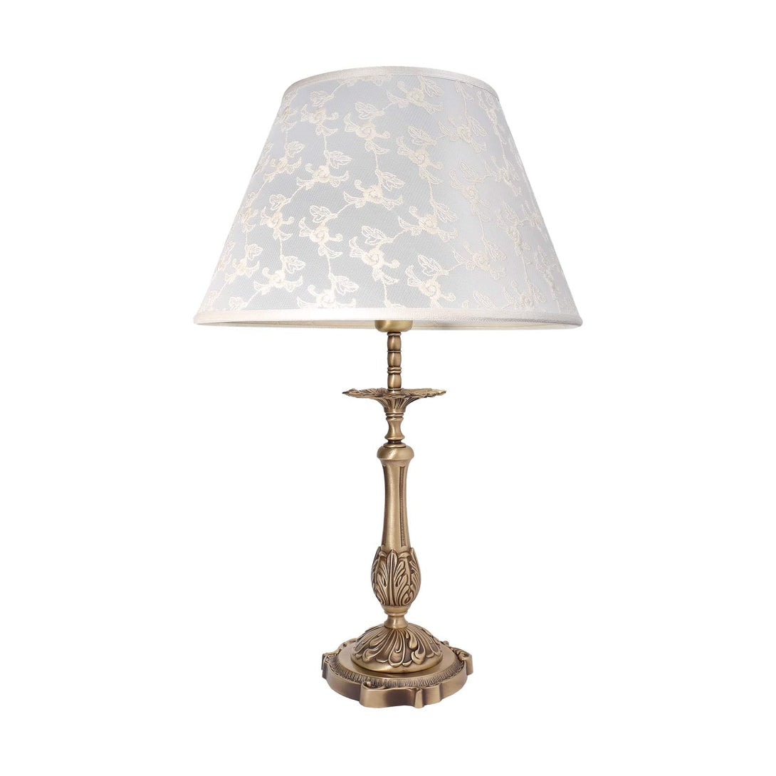 Floral Table Lamp Real Brass White Cloth Angelica Ghidini 1849