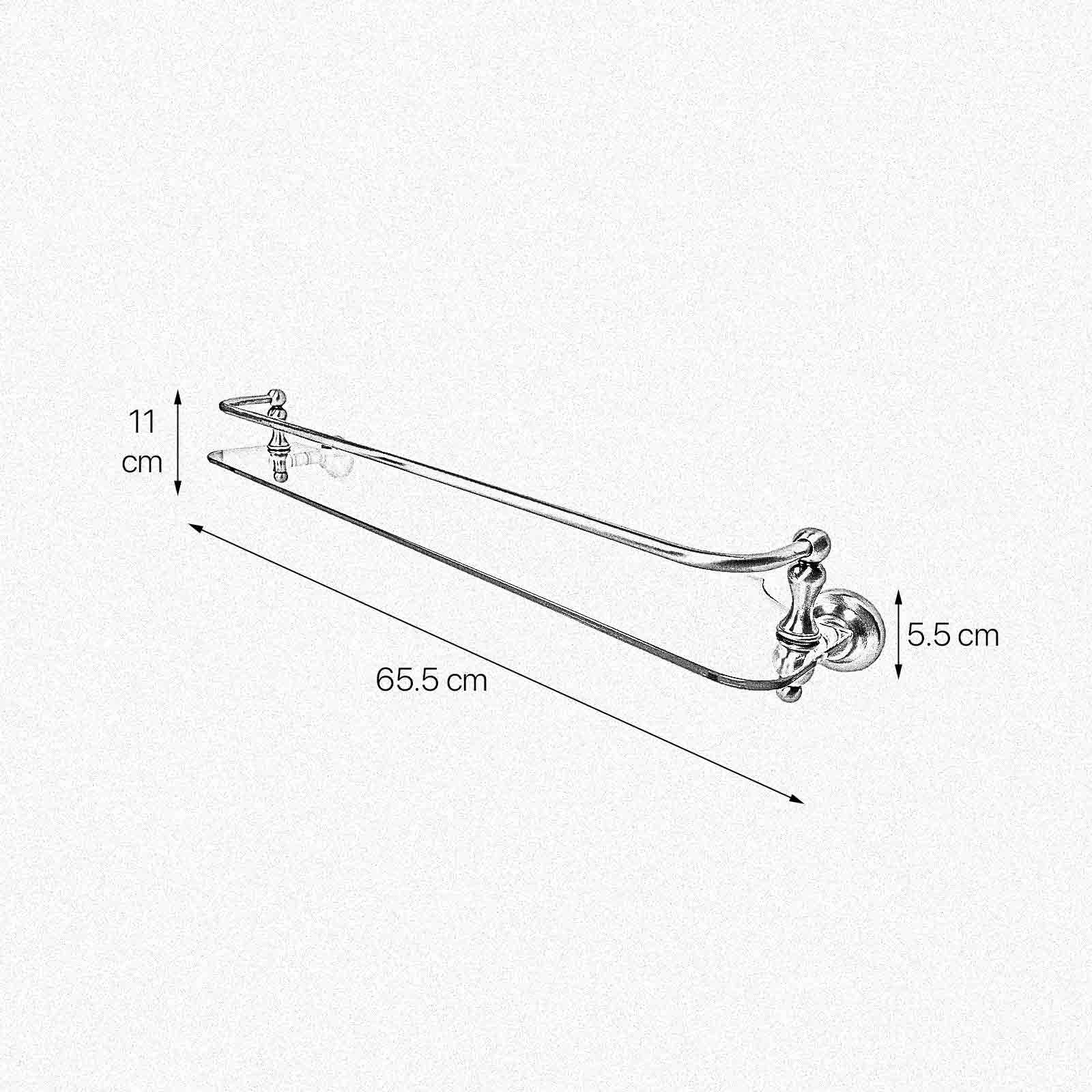 Glass bathroom shelf clearance with rail