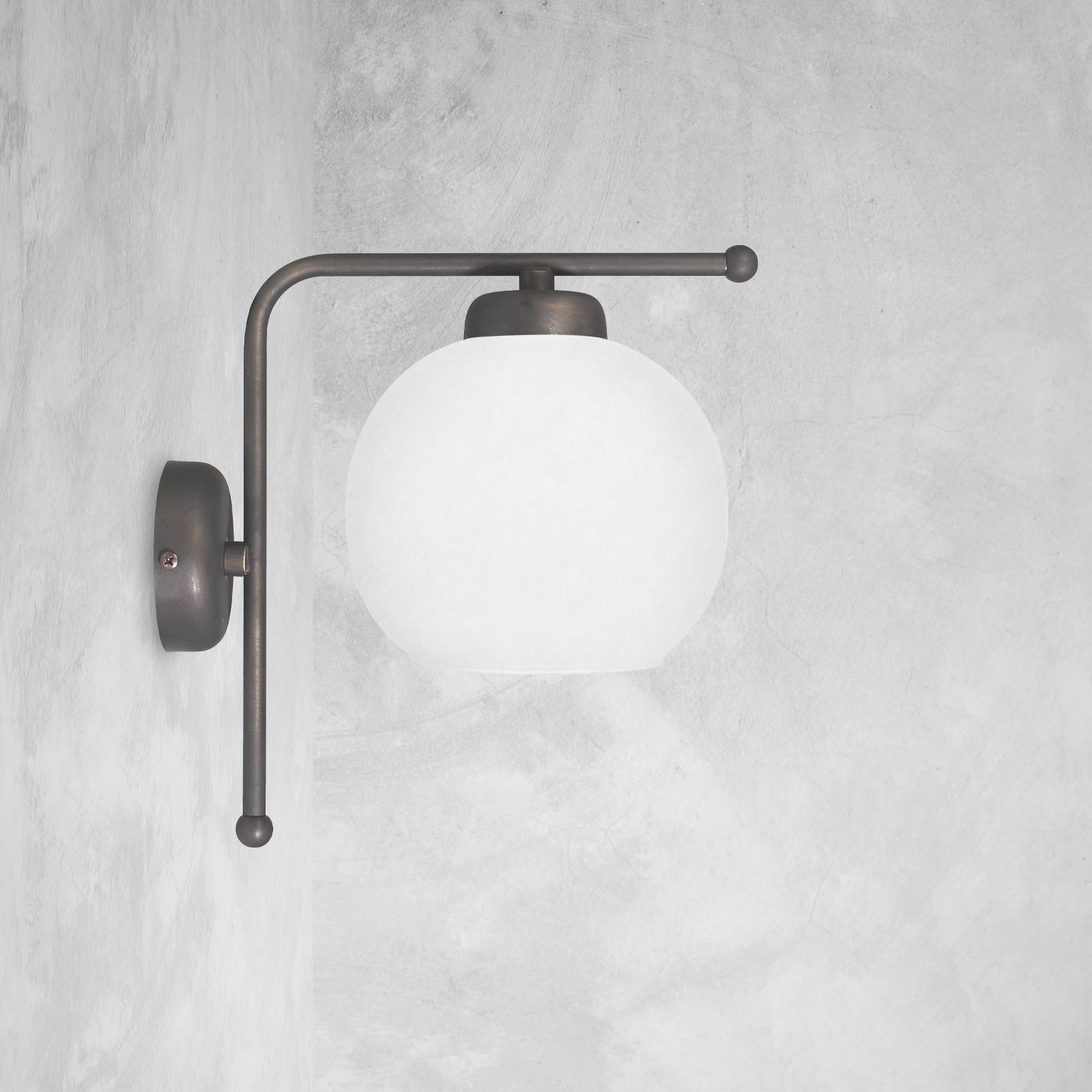 Globe Wall Sconce Dark Bronze White Satin Glass | Ghidini 1849