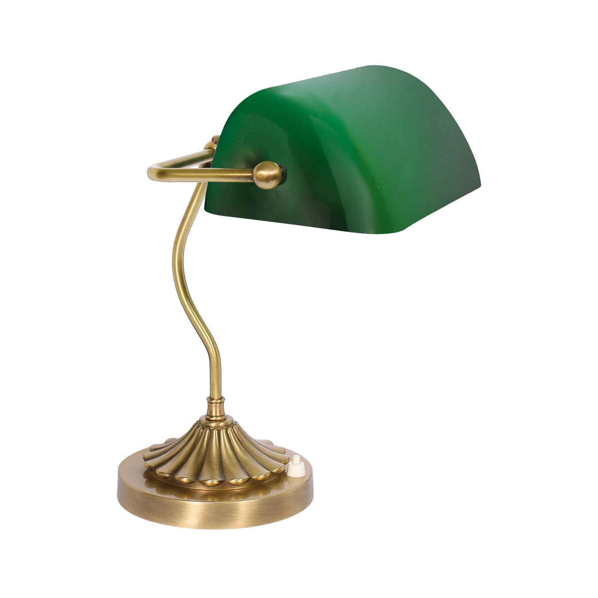 Lampada Art Déco Con Base a Conchiglia e Paralume Verde - OBV Bronzo Satinato Chiaro