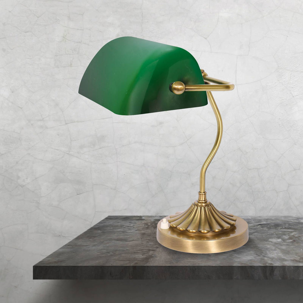 Green Bankers Lamp Vintage Design Real Brass