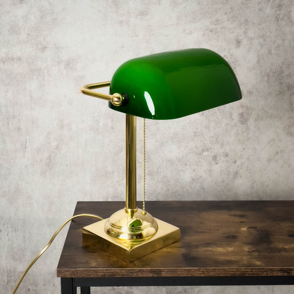 Green Office Desk Lamp Polished Brass Classic