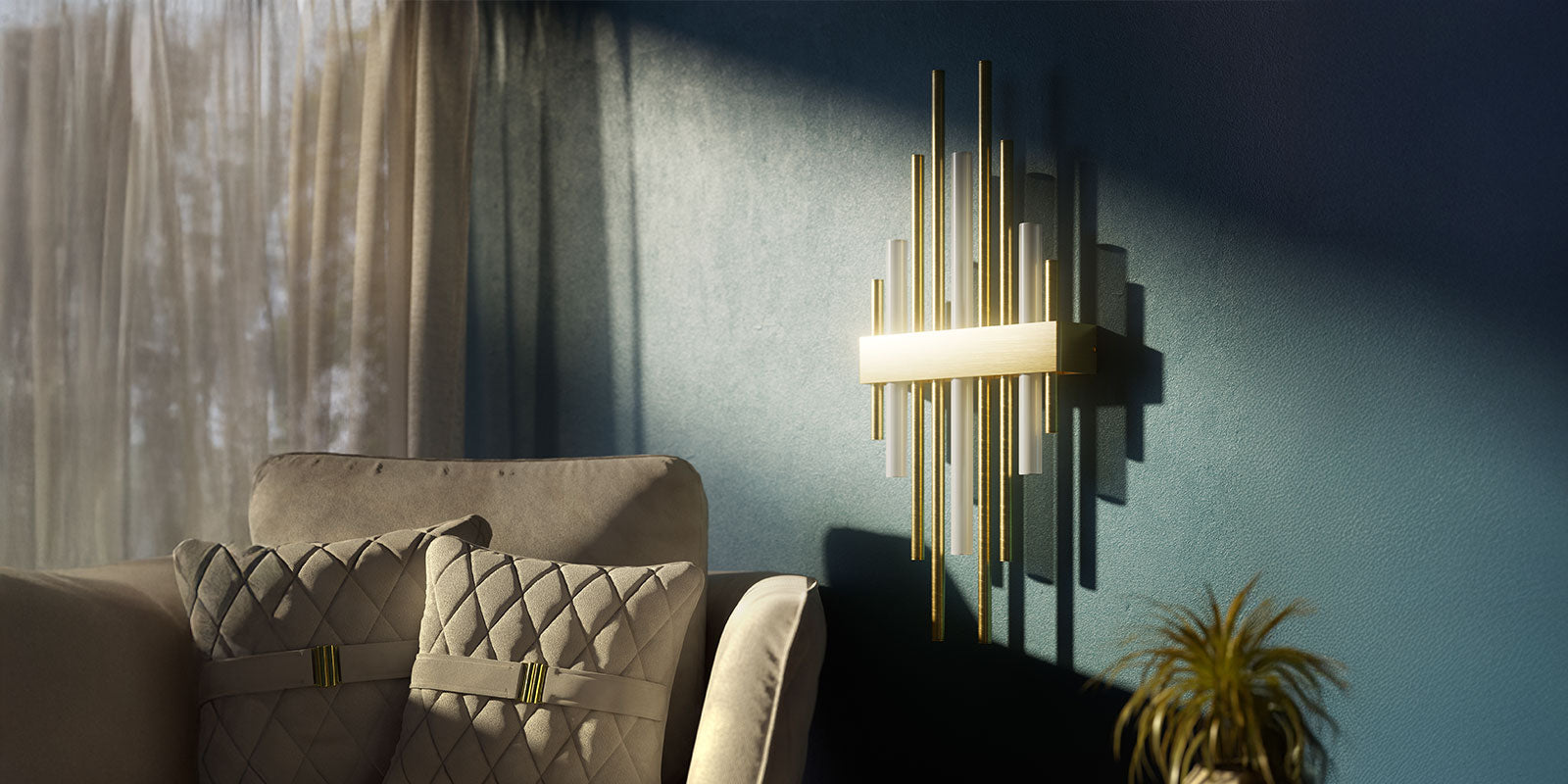 Italian design lamps and luxury design lighting in brass - Made in Italy since 1849 - brass wall lamp in living room