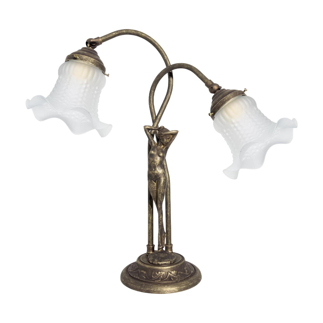 Lady Figurine Lamp Aged Brass Satin Glass Donne Ghidini 1849