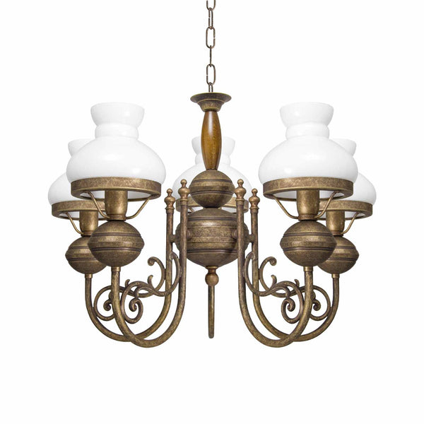 t4option0_0 | Marine Chandelier In Antique Brass And White Glasses Ghidini 1849