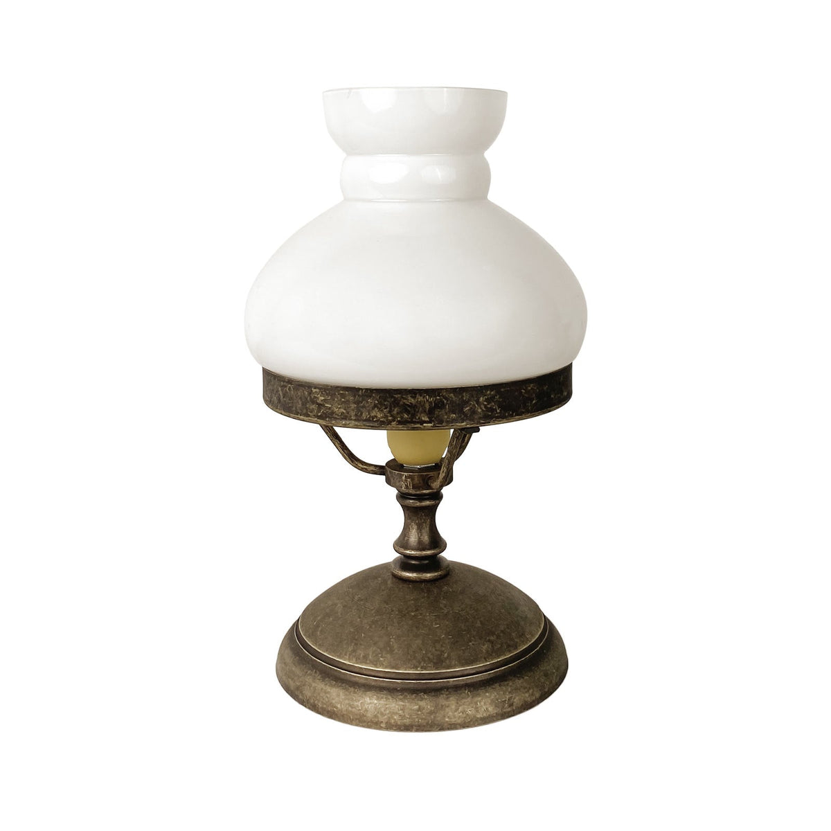 Lampada da Tavolo Belle Époque con Cupola in Vetro Ondulata - Bianco / OAS Ottone Anticato