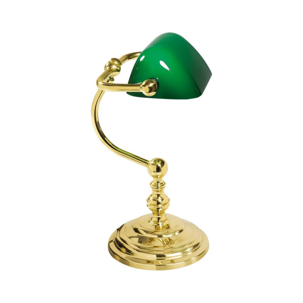 Traditional Bankers Desk Lamp With Green Glass Shade - On Sale