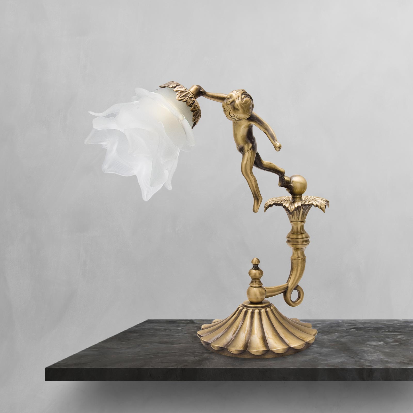 t4option0_0 | Nouveau Table Lamp Real Brass Statuette Putti Ghidini 1849
