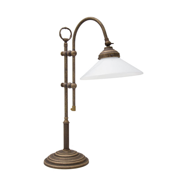 t4option0_0 | Old Brass Table Lamp With White Cone Glass Fiordo Ghidini 1849