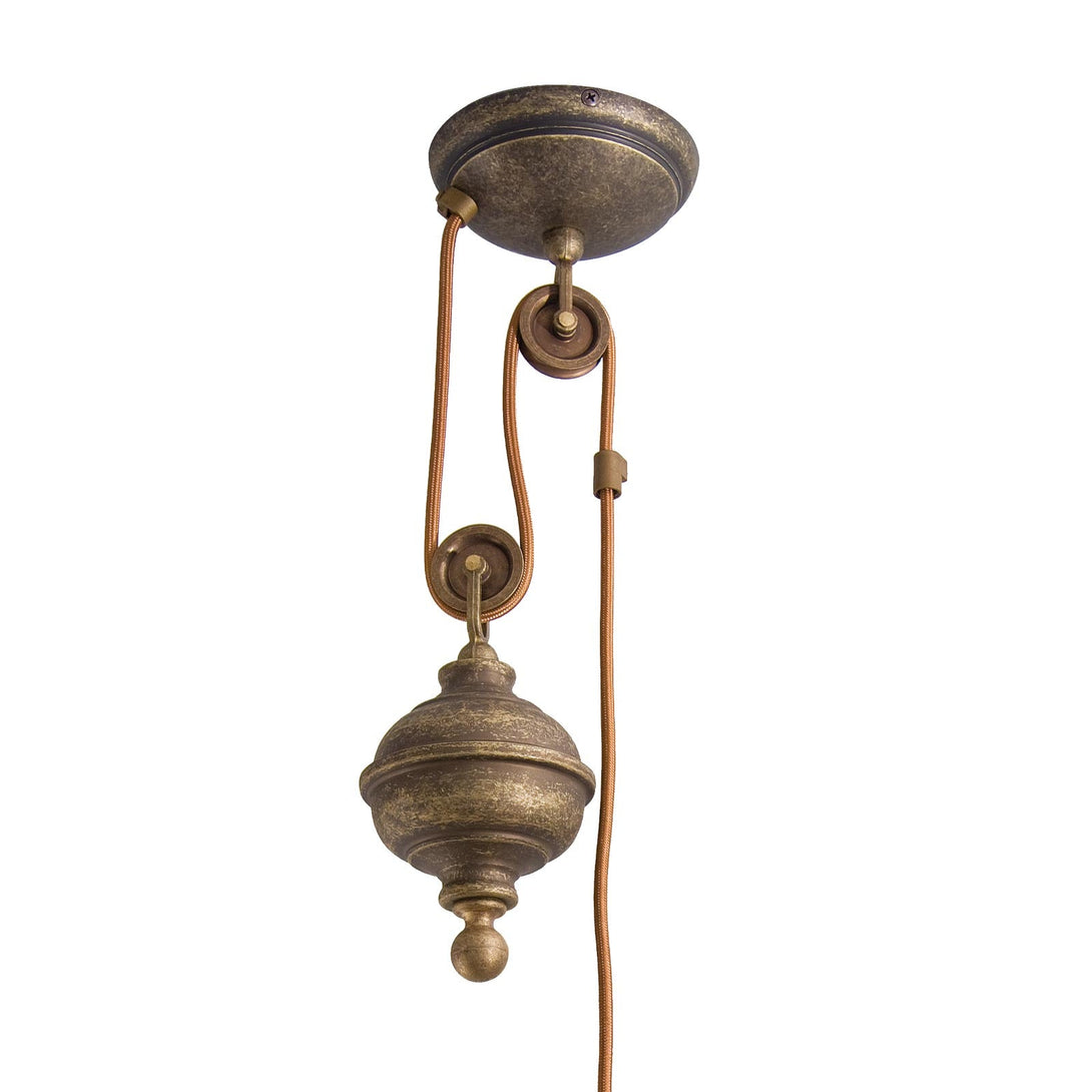 Old Factory Pendant Light Brass Balance Wheel Country Ghidini 1849