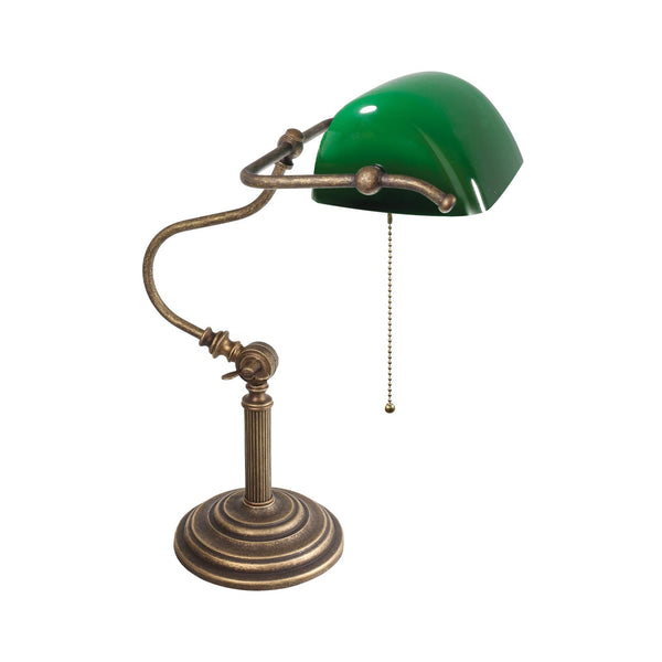 Bankers Table Lamp Burnished Brass with Green Shade - Broughtons
