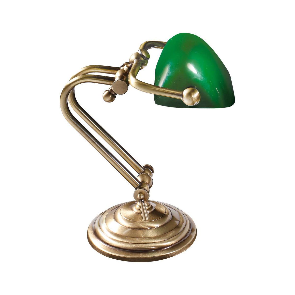 Mini Banker's Lamp With Green Glass Shade - OLV Polished Brass