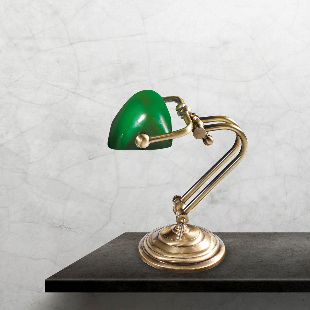 Old Style Green Desk Lamp Brass Small Version Ghidini 1849