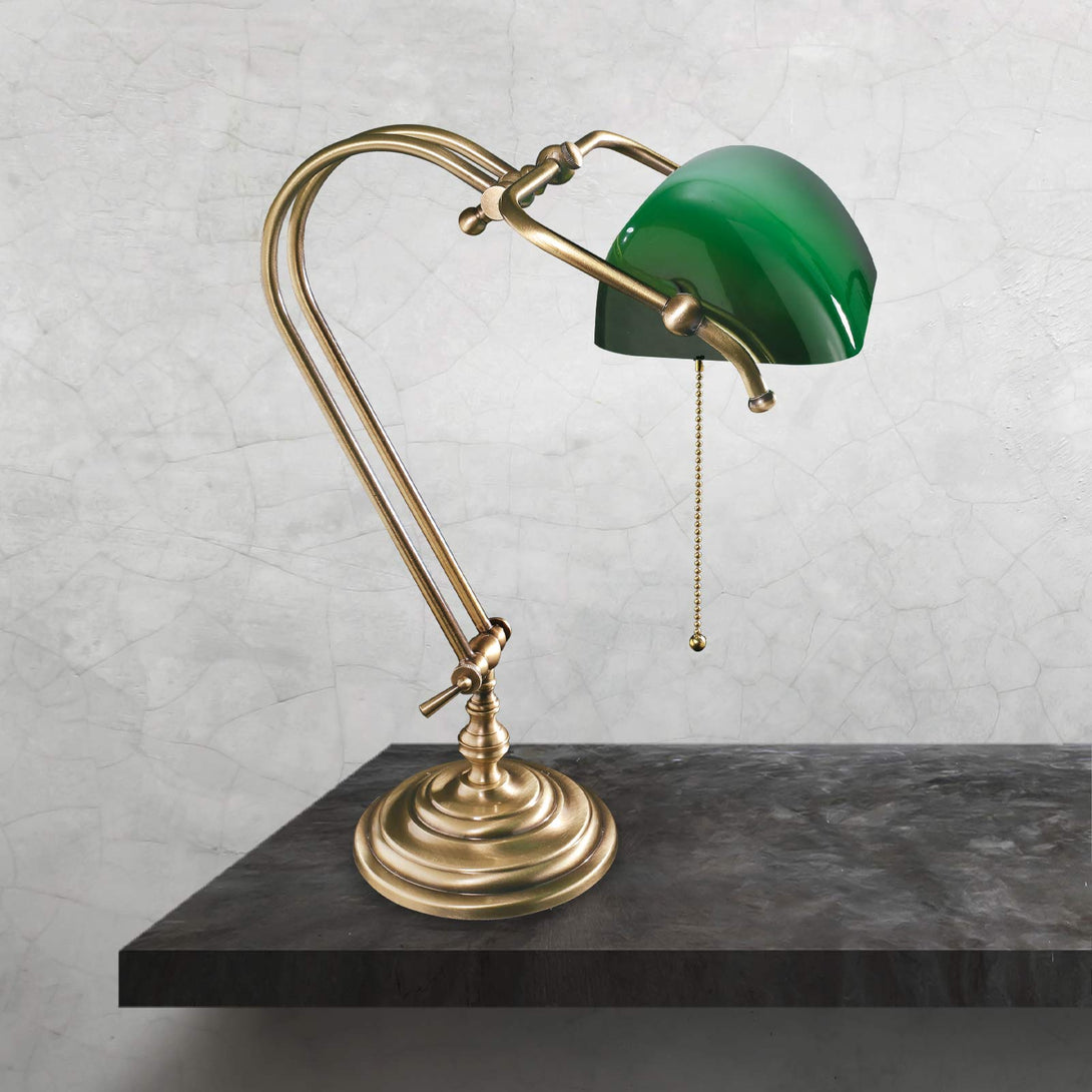Old Style Green Desk Lamp Bronze Satin Brass Ghidini 1849