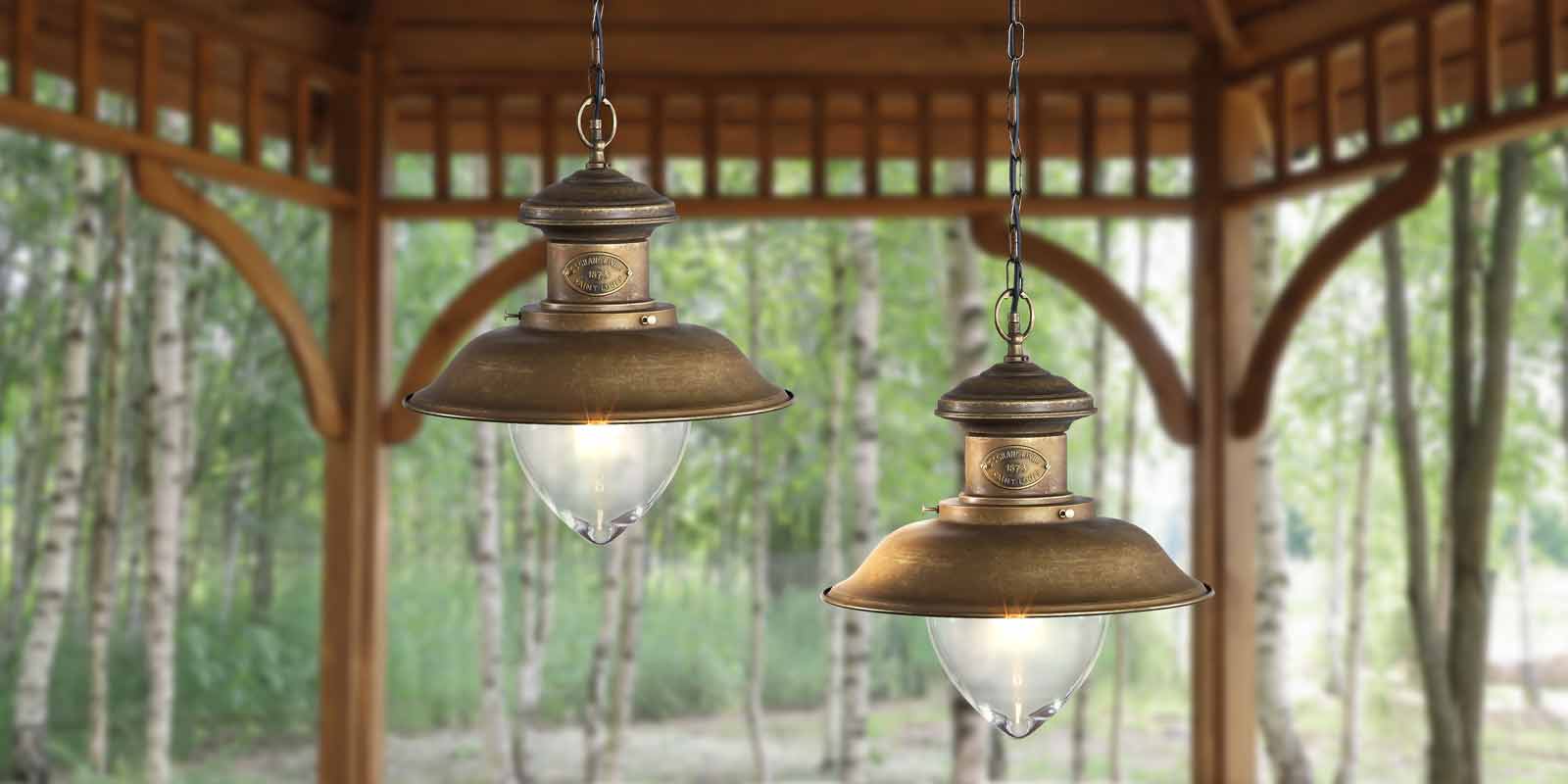 Outdoor Pendant Lighting in Antique Solid Brass | Ghidini 1849