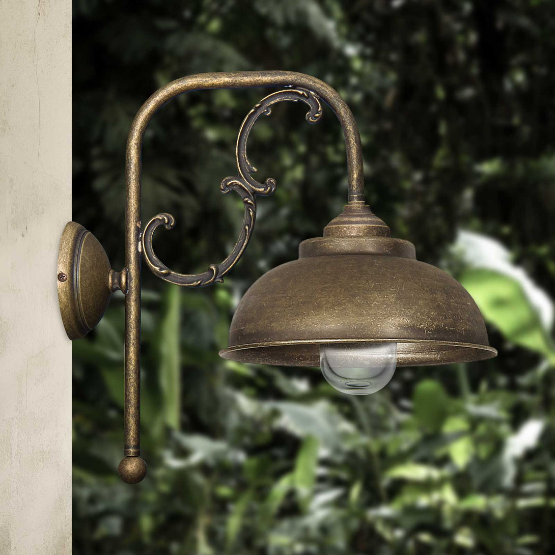 Outdoor Wall Lamp Antique Brass Decorated Lipari Ghidini 1849