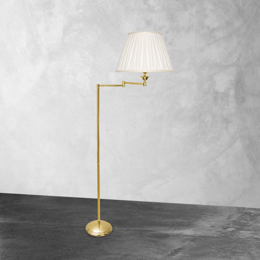 Polished Brass Swing Arm Floor Lamp And White Shade Ghidini 1849