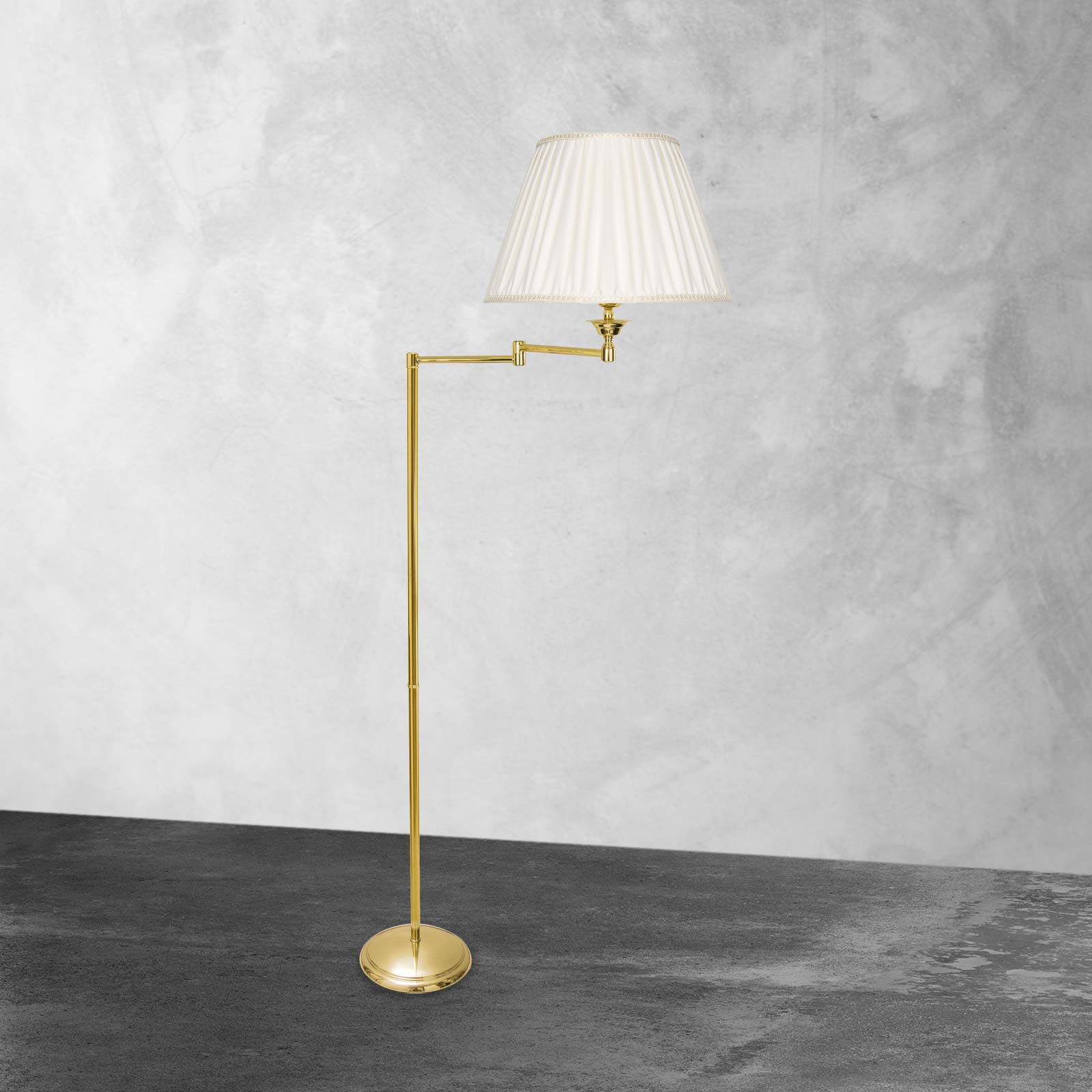 Polished Brass Swing Arm Floor Lamp And White Shade | Ghidini 1849