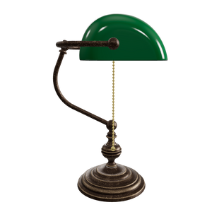 Retro Bankers Lamp Real Brass Green Glass Shade | Ghidini 1849