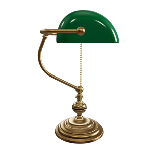 Retro Bankers Lamp Real Brass Green Glass Shade | Ghidini 1849