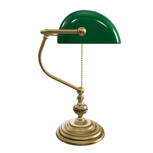 Retro Bankers Lamp Real Brass Green Glass Shade | Ghidini 1849