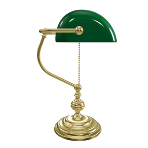 Retro Bankers Lamp Real Brass Green Glass Shade | Ghidini 1849