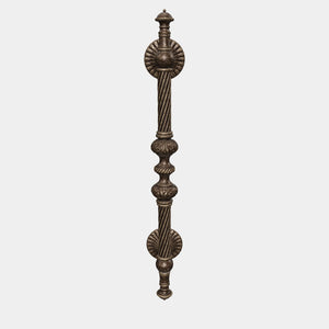 Brass pull handle with Baroque engravings and intricate details, ideal for luxury doors by Ghidini 1849 - Finish: OAS Antique Brass