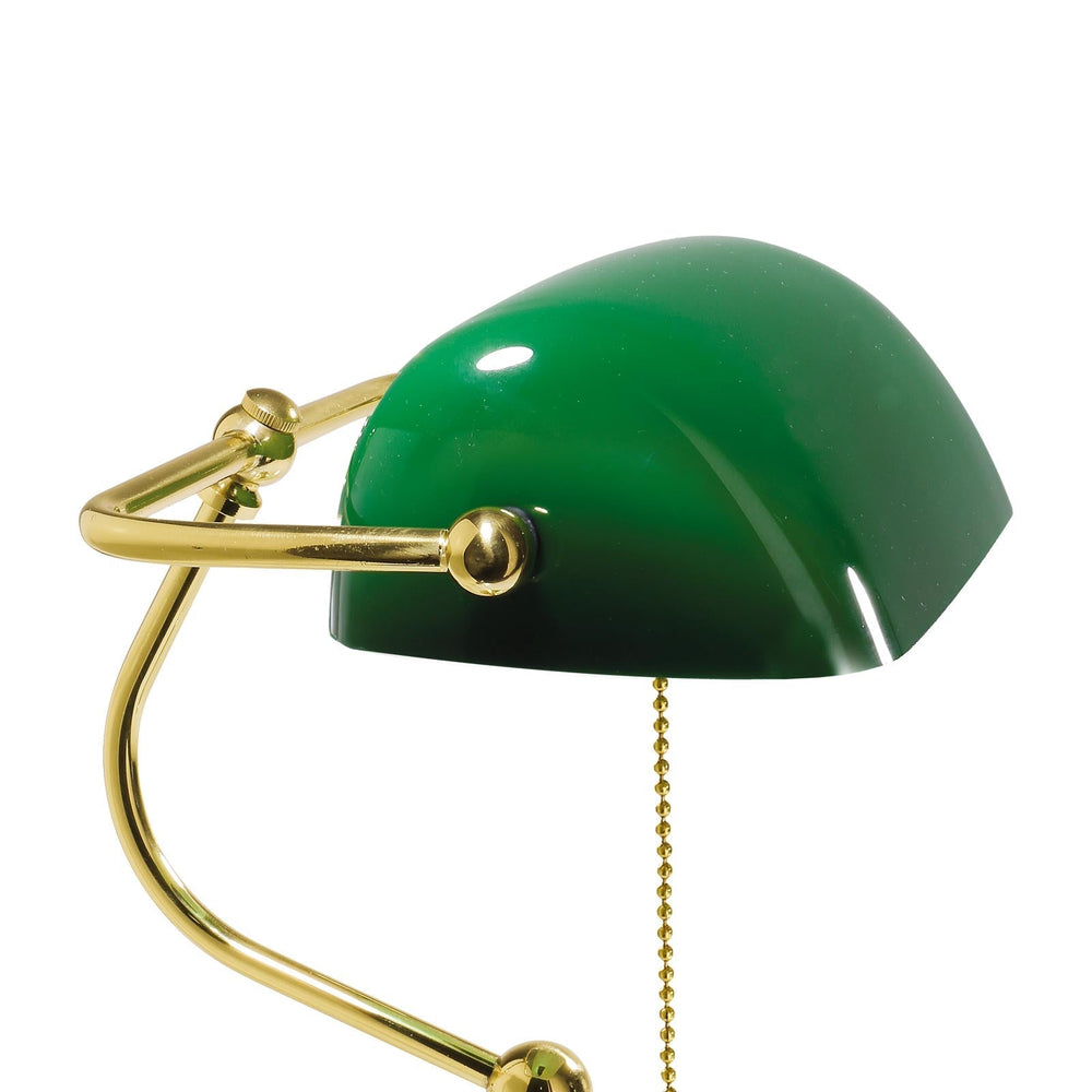 Retro Bankers Lamp Real Brass Green Glass Shade