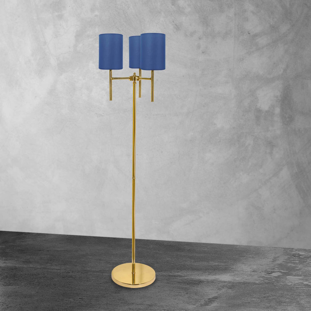 Retro Style Floor Lamp Brass Blue Lampshades Sofis Ghidini 1849
