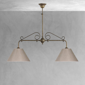 Rustic Bar Pendant Light Antique Brass And Cloth Shades | Ghidini 1849