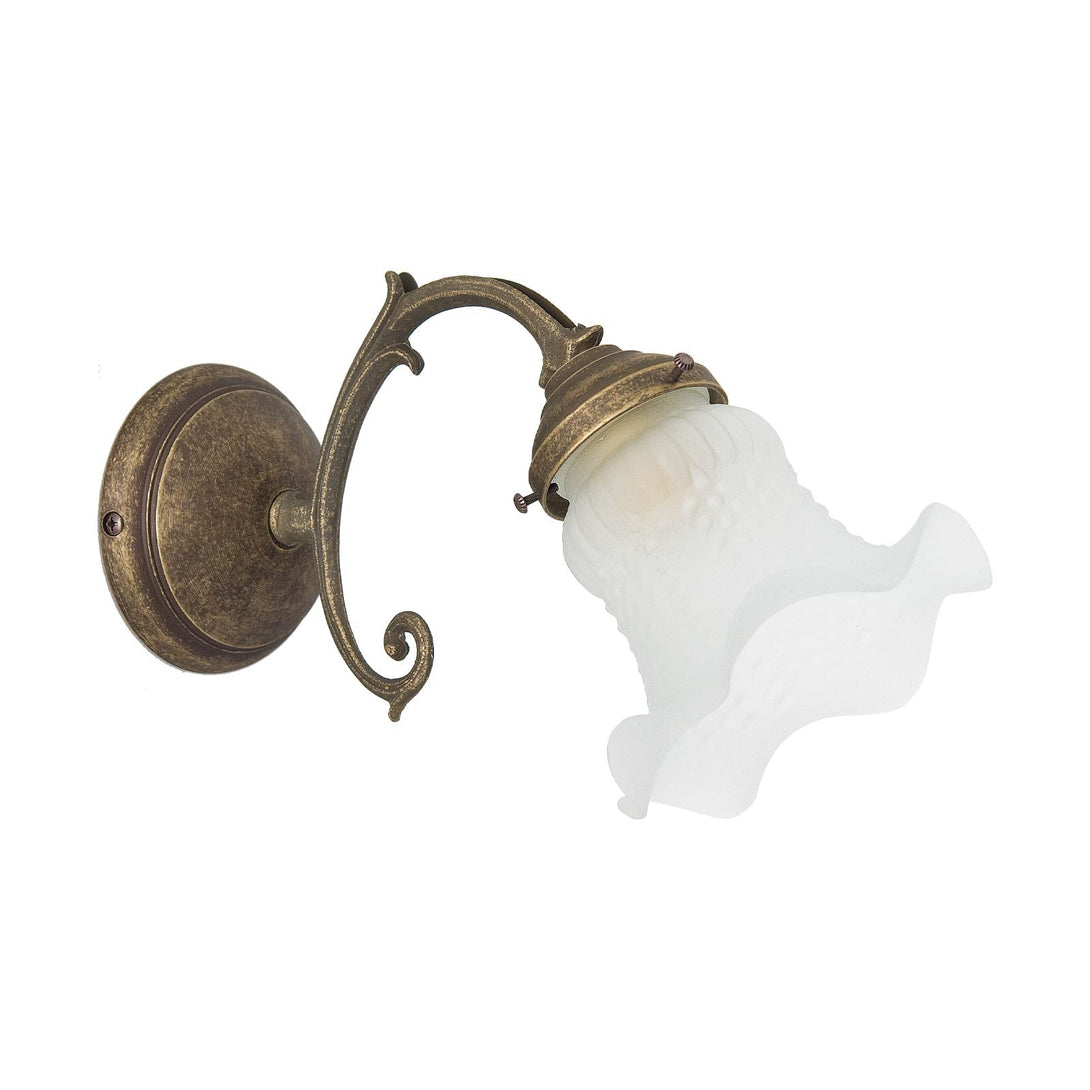 Rustic Indoor Wall Sconce Old Brass And Satin Glass Ghidini 1849