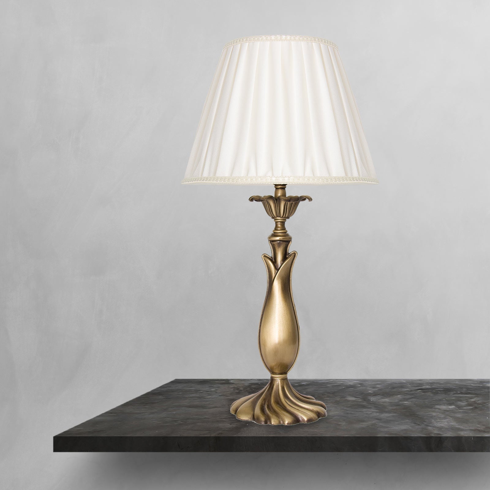 Satin Brass Table Lamp Traditional White Shade Ginevra | Ghidini 1849