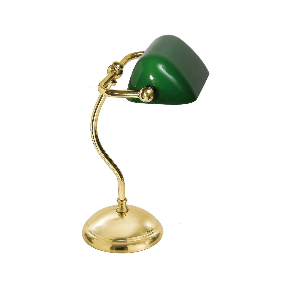 Mini Lampe de Banquier Tige Courbée Verte - OLV Laiton Poli