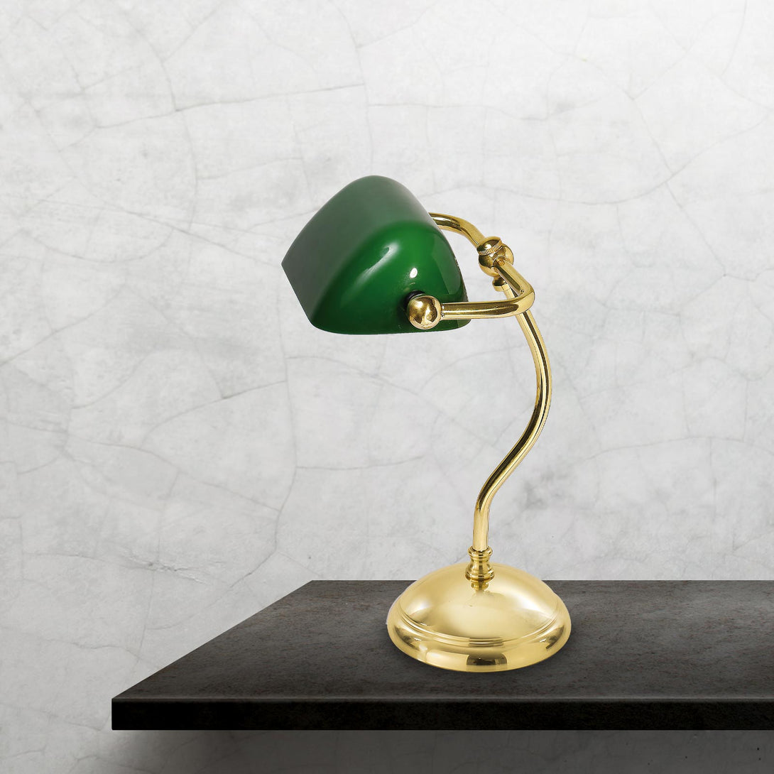 Small Bankers Lamp Polished Brass Green Premium Ghidini 1849