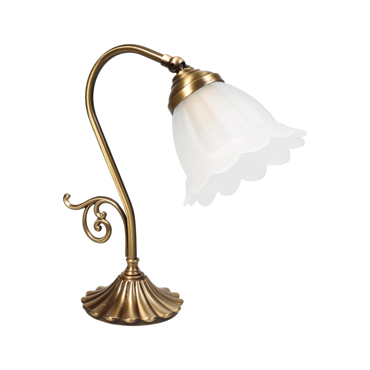 Jugendstil Tischlampe mit Voluten und Satiniertem Glas - OBS Satin Bronze