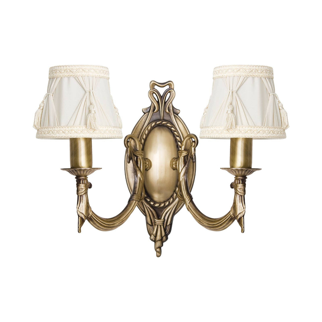 Traditional Brass Wall Sconce Cloth Shades Impero Ghidini 1849