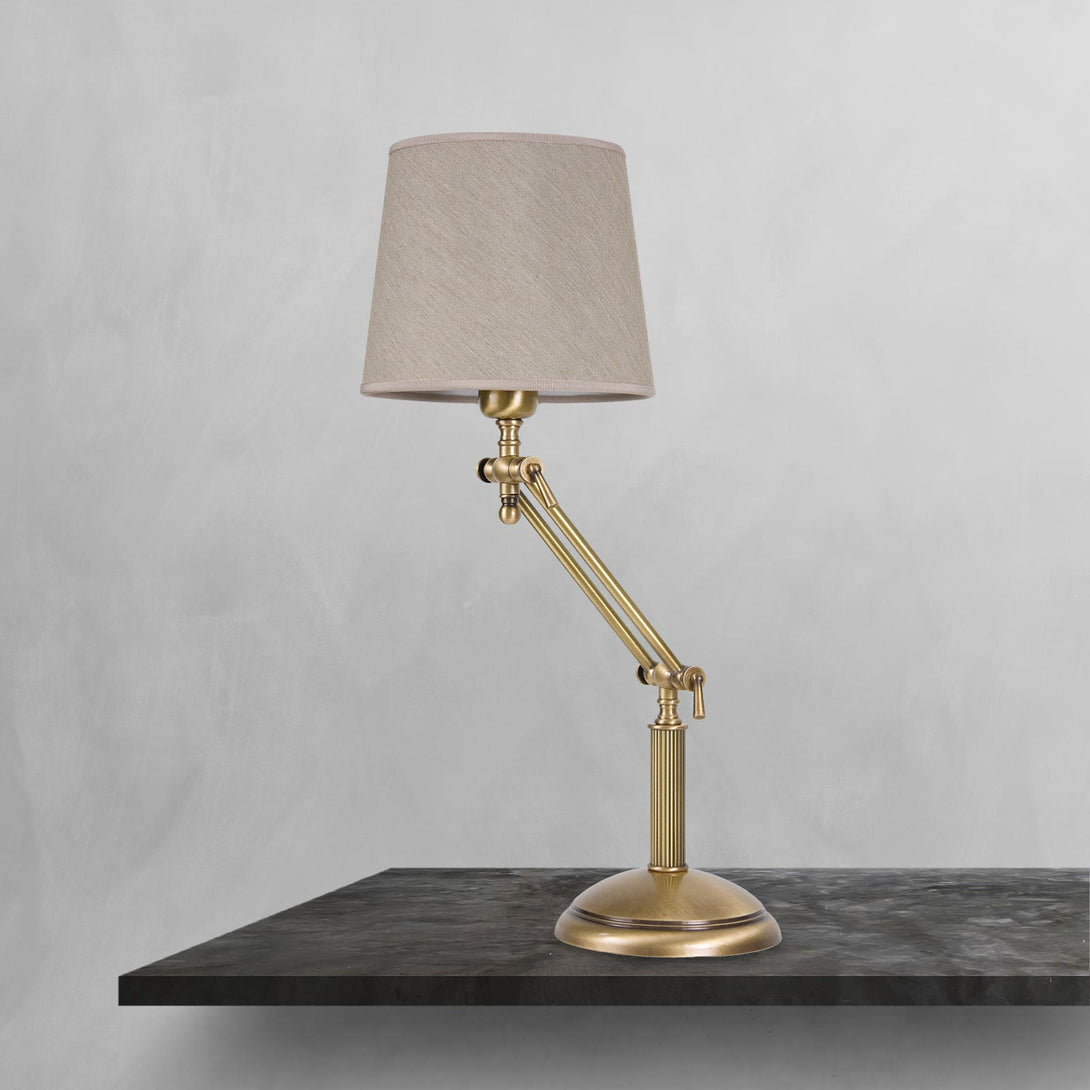 Vintage Adjustable Brass Desk Lamp With Linen Shade Ghidini 1849