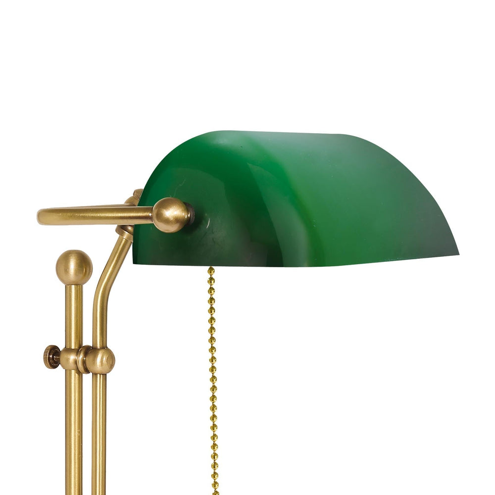 Tall Bankers Lamp Brass Green Glass Modern Premium