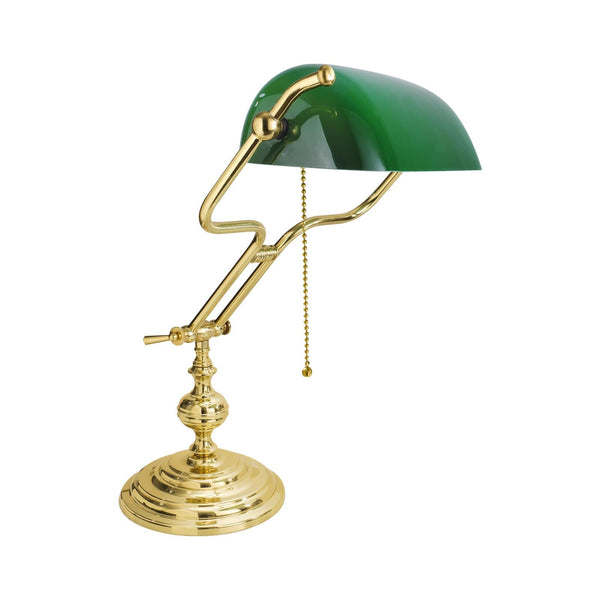 Vintage Green Glass Bankers Lamp With Brass Neck And Wooden Base With Fake  Books Decoration Stock Photo - Download Image Now - iStock
