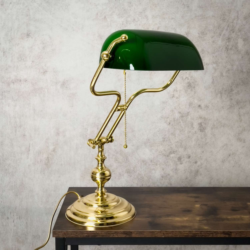 MINISTERIALE Classic Desk Lamp in Satin Brass with Green Glass