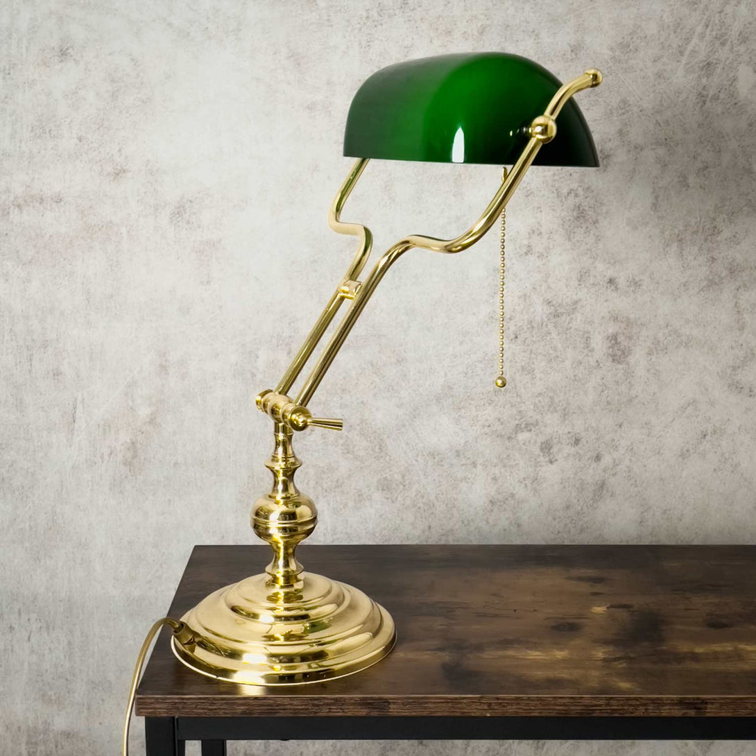 Vintage Library Desk Lamp Brass Bankers Green Ghidini 1849
