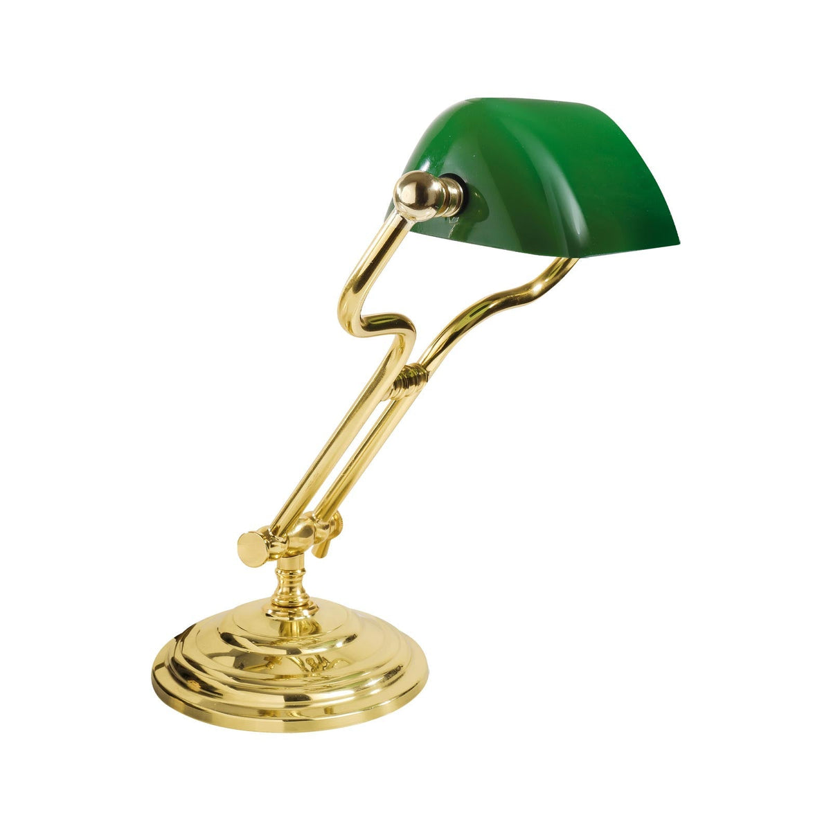 Small Adjustable Banker's Lamp Green Shade - OBV Bronze Satin Light Brass