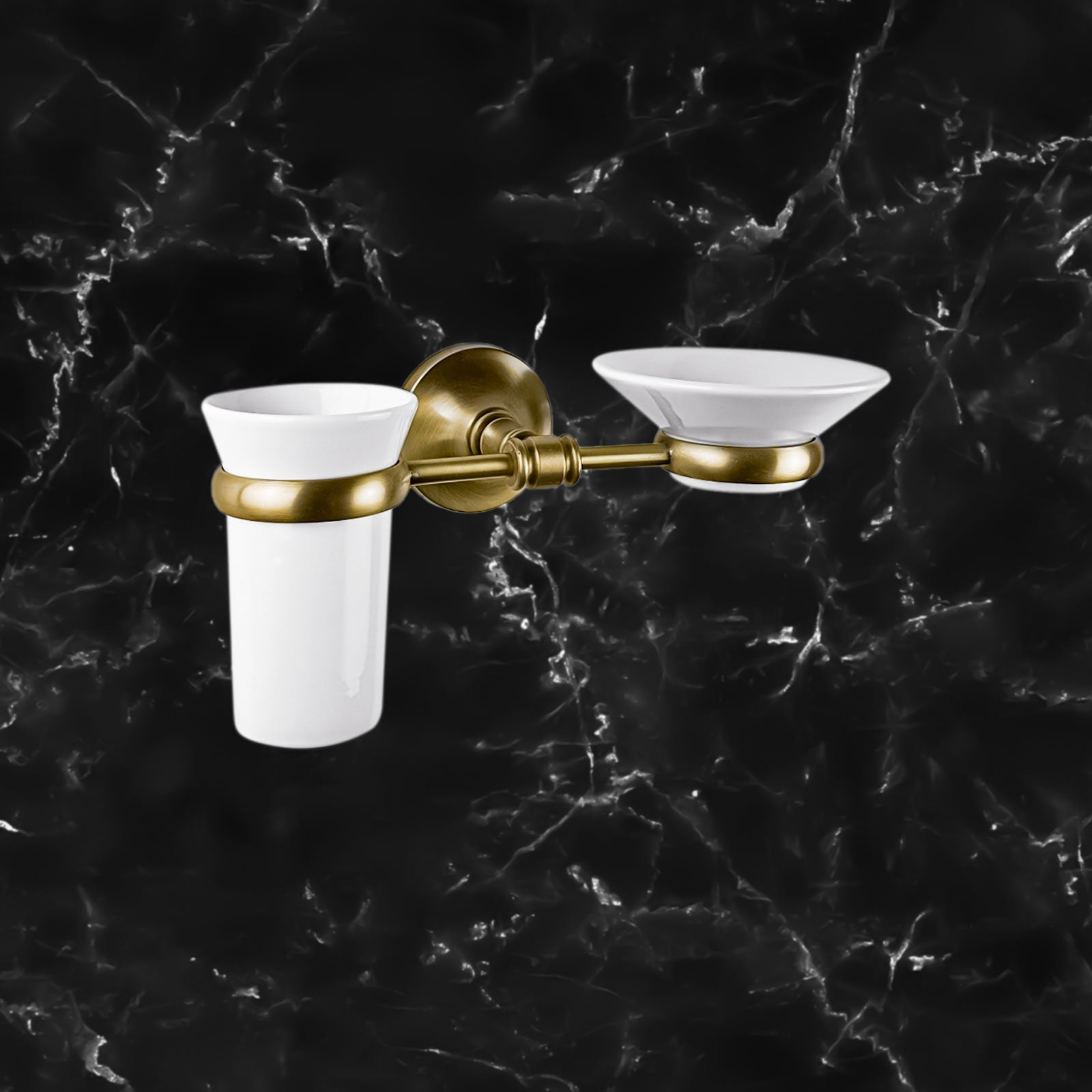 Brass Ceramic Toothbrush and Soap Holder Set Wall Mount | Ghidini 1849