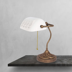 t4option0_0 | White Bankers Lamp Ceramic Shade Antique Brass Ghidini 1849